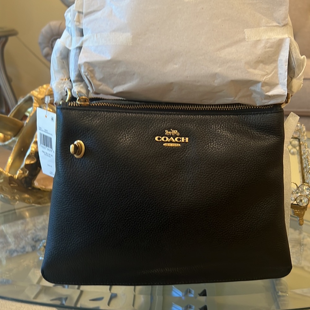 Coach Double Zip Shoulder Crossbody Bag Black - Picture 15 of 16